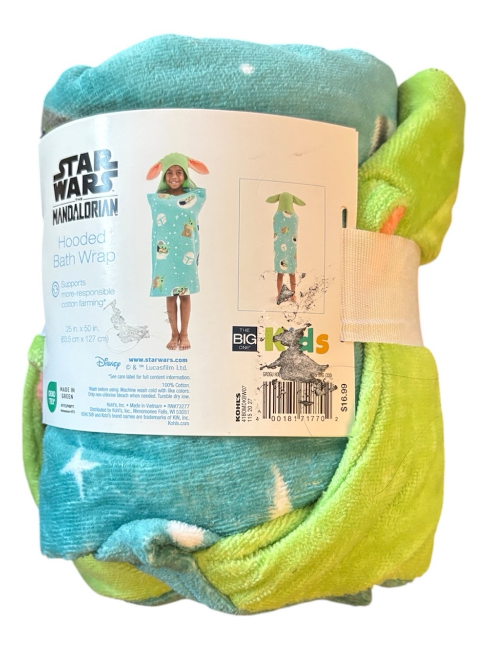 Star Wars The Mandalorian Grogu Hooded Bath Wrap by The Big One Kids